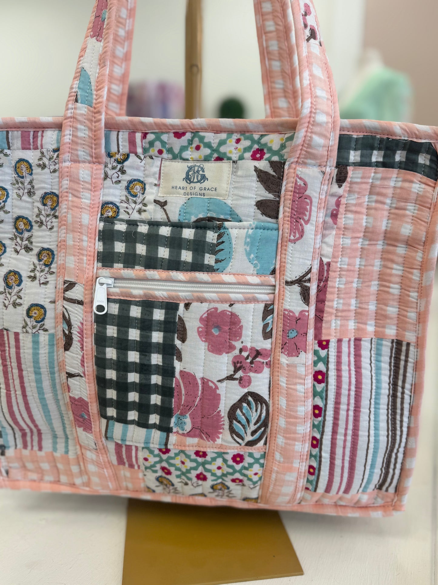 Pastel Multi Print Zipper Tote Bag