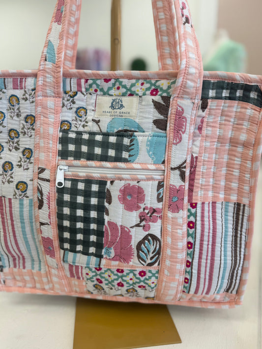 Pastel Multi Print Zipper Tote Bag