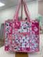 Pink Floral Quilted Zipper Tote Bag