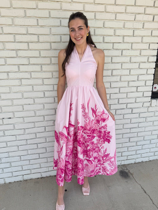 Halter Tie Pink Midi Dress
