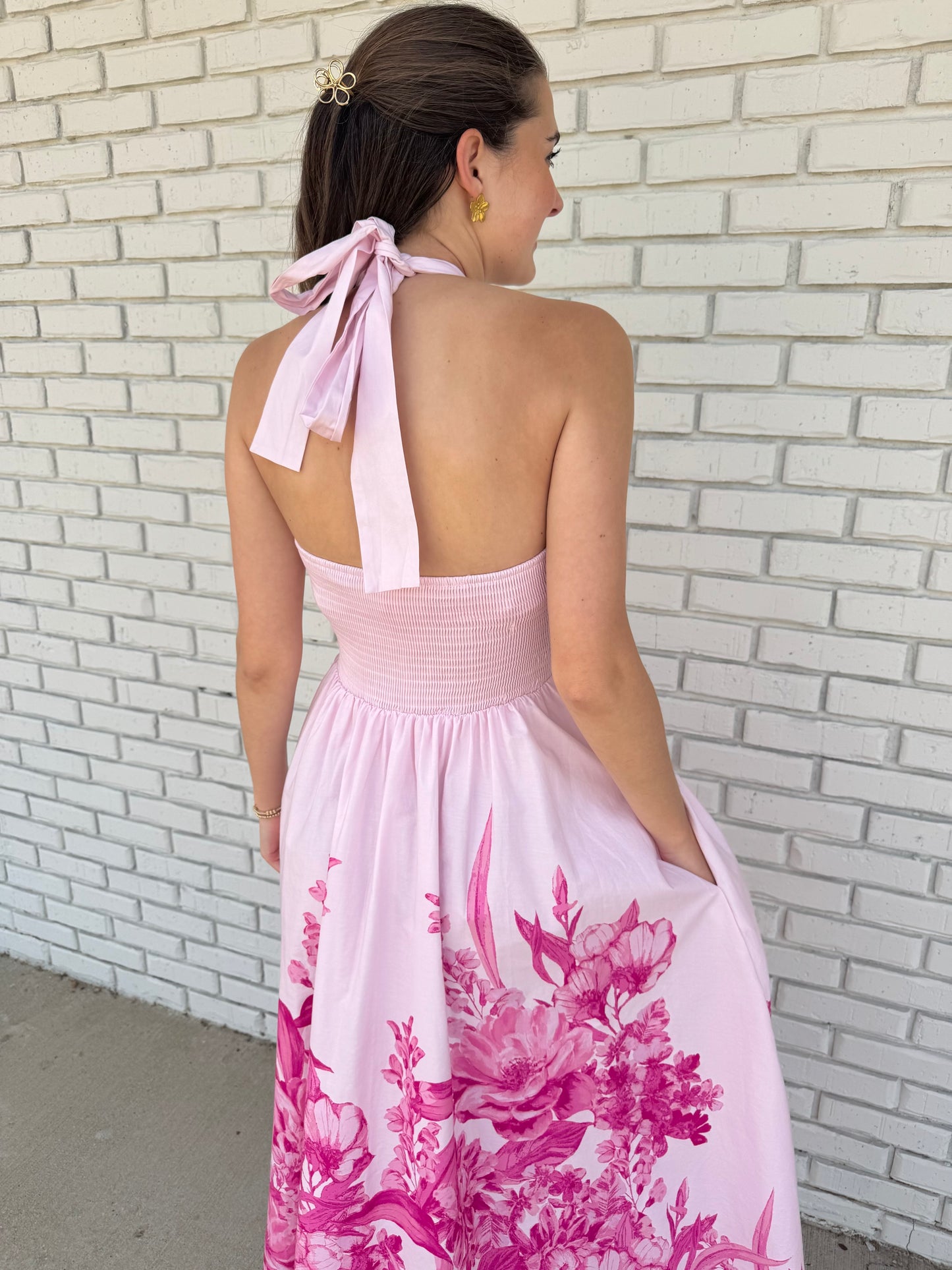 Halter Tie Pink Midi Dress