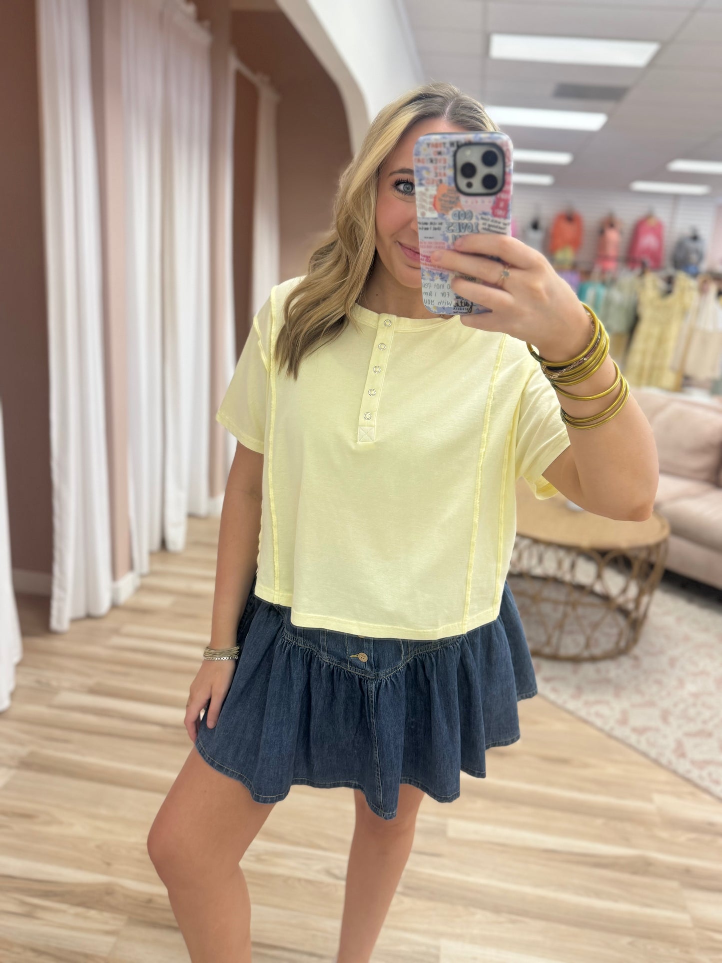 Yellow Boxy Fit Henley Top