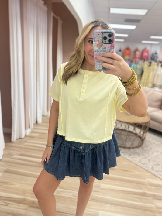 Yellow Boxy Fit Henley Top