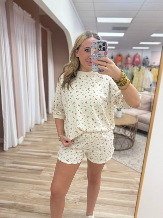 Ivory Floral Shorts - Set
