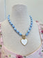 Blue Beaded Pearl Heart Necklace