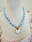 Blue Beaded Pearl Heart Necklace