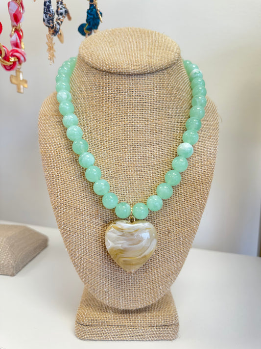 Mint Agate Heart Charm Necklace