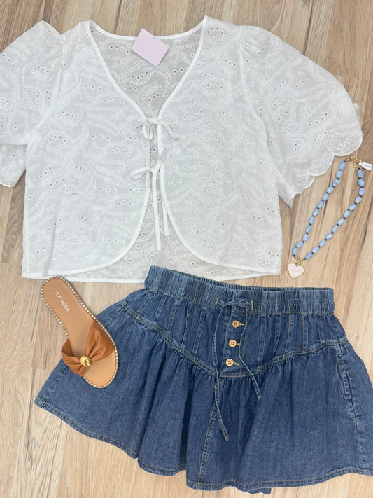 Pleats Denim Skirt