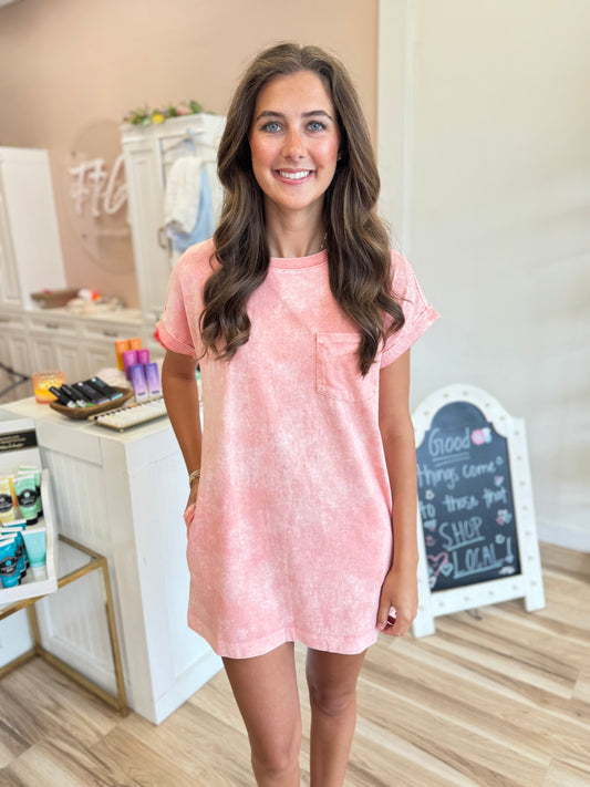 Coral Cotton Tee Shirt Dress