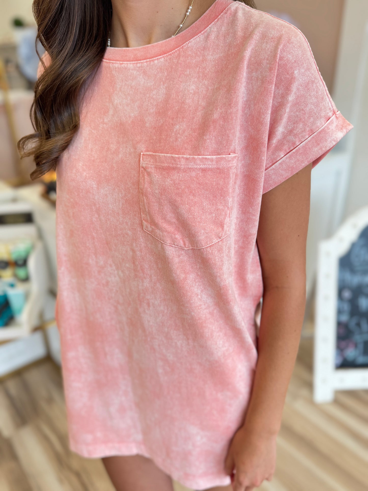 Coral Cotton Tee Shirt Dress