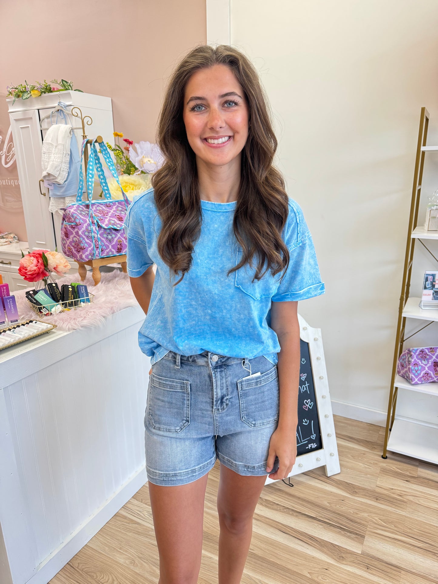 Sky Blue Acid Wash Tee