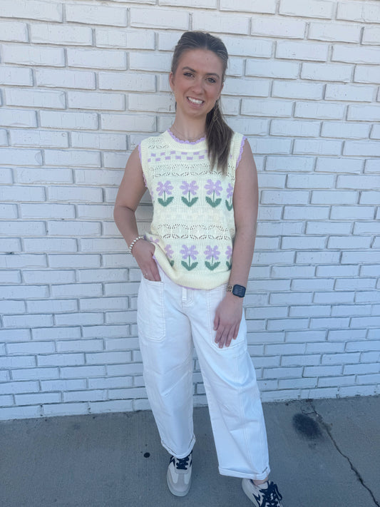 Butter Yellow Flower Knit Spring Tank