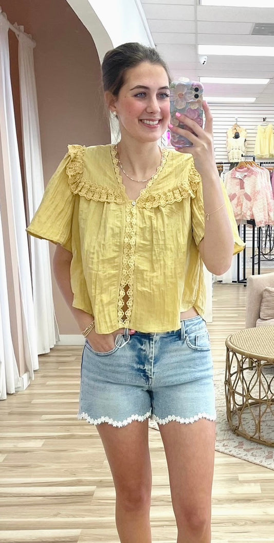 Butter Yellow Lace Detail Top