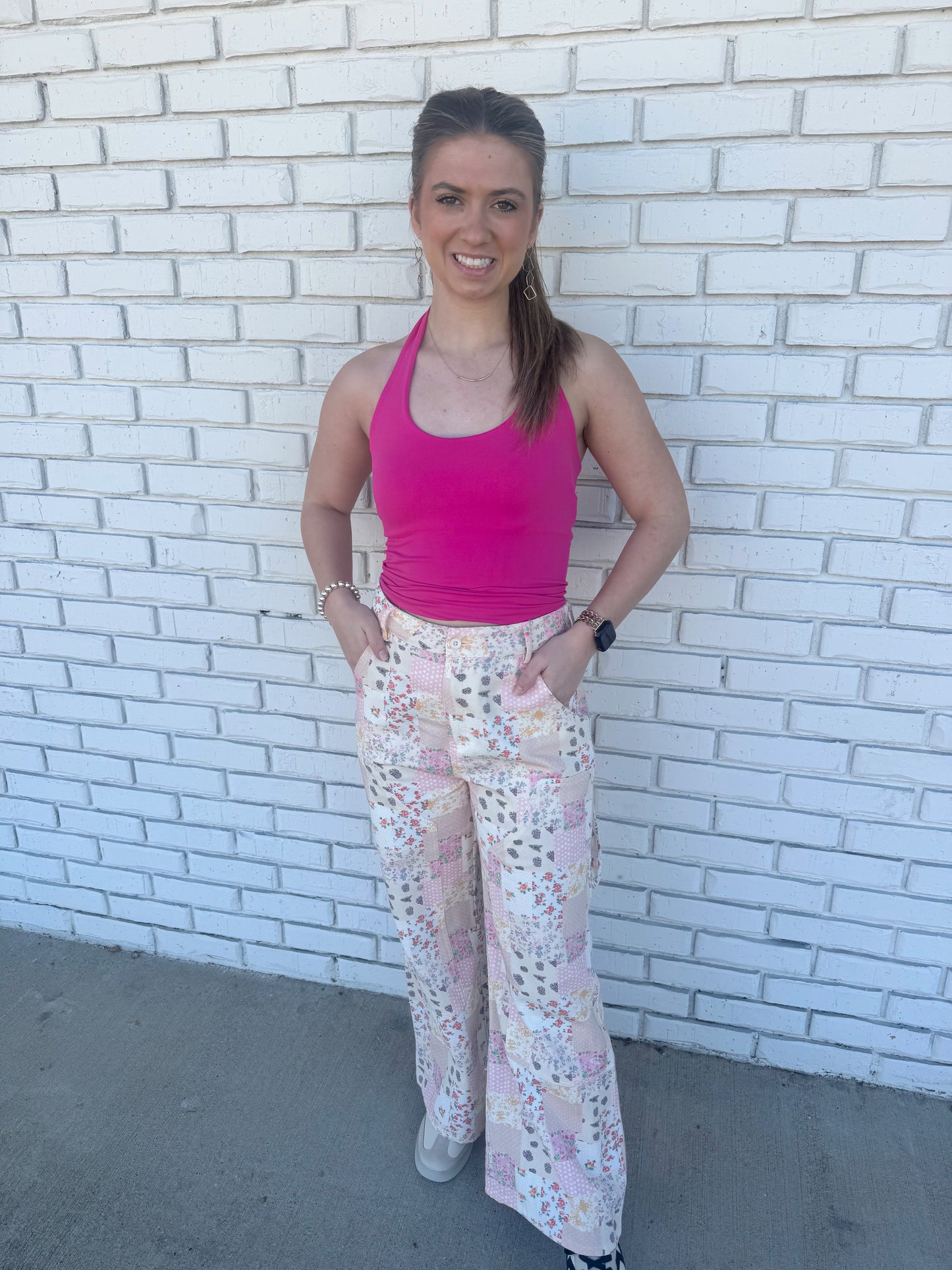 Vintage Pastel Floral Patchwork Wide Leg Pants