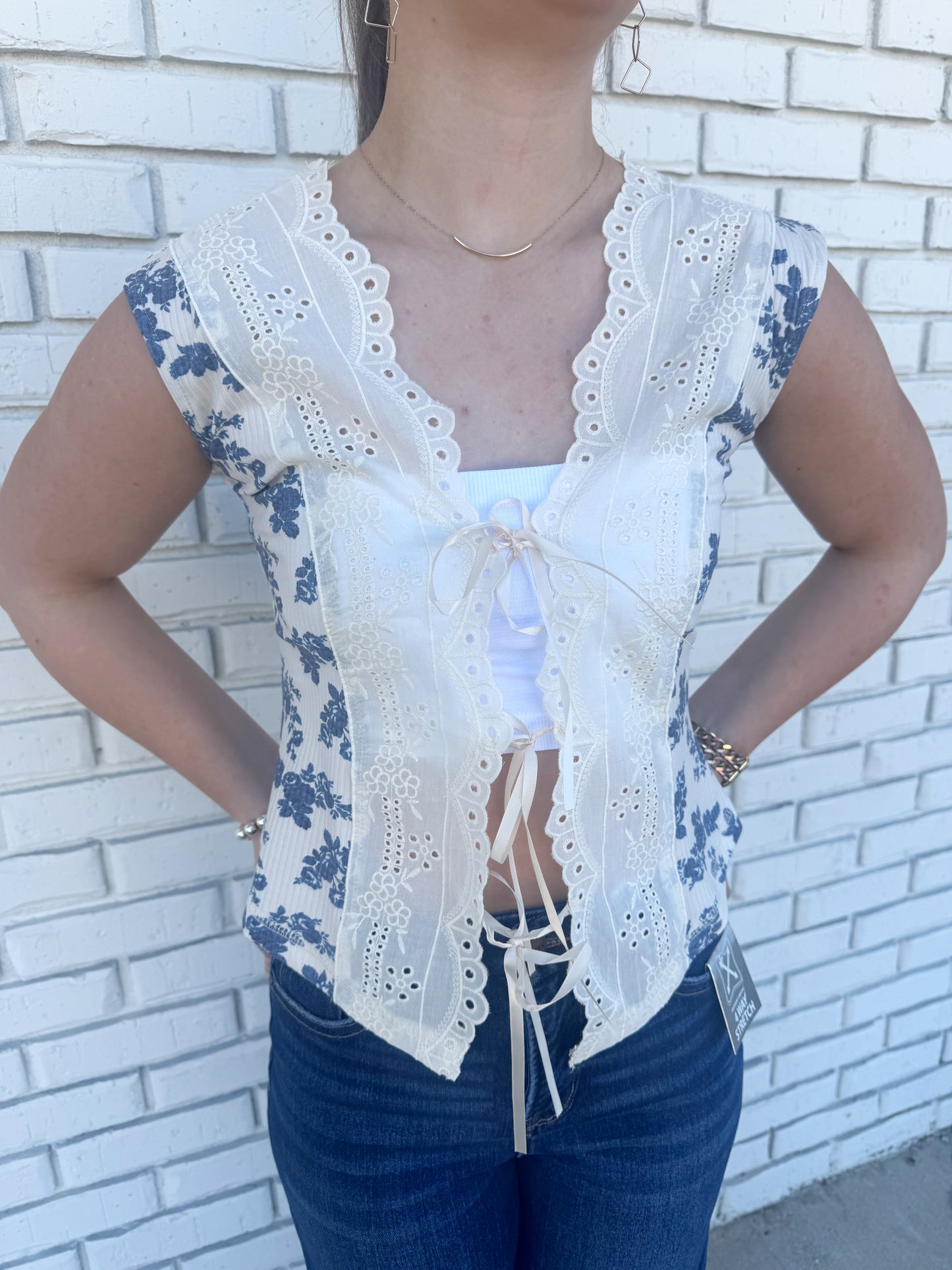 Blue Floral Lace Top
