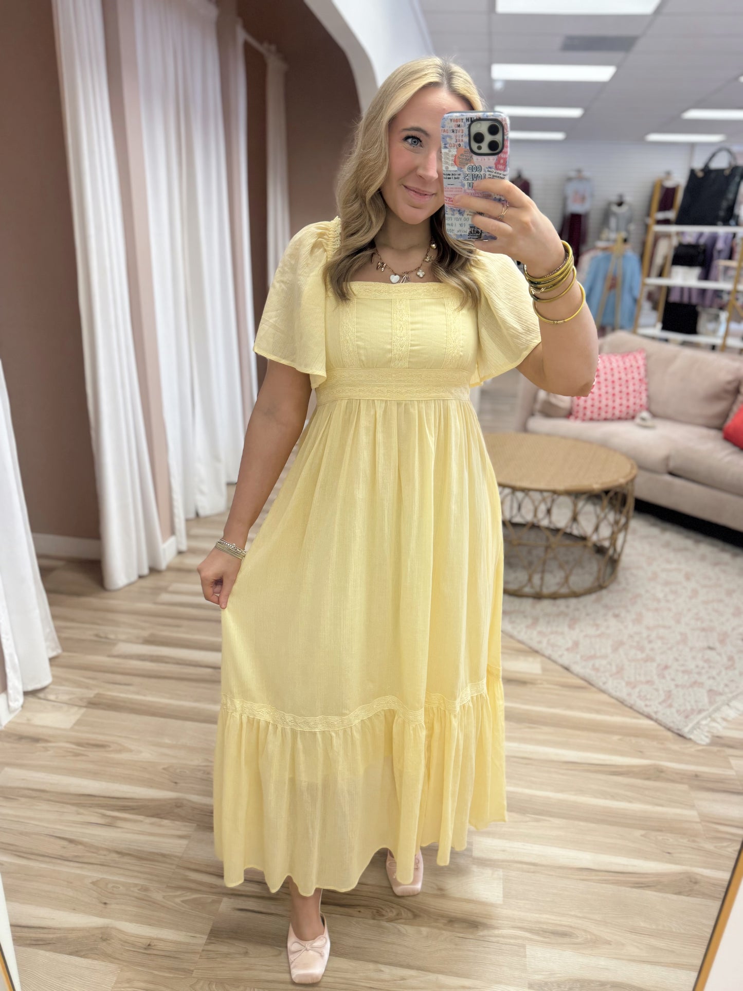 Yellow Flutter Sleeve Maxi Dress