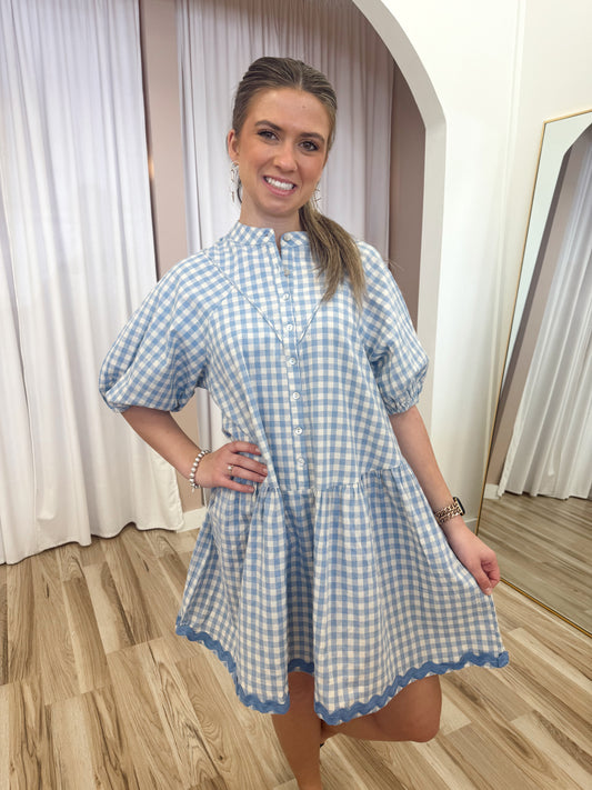 Blue Gingham Babydoll Dress