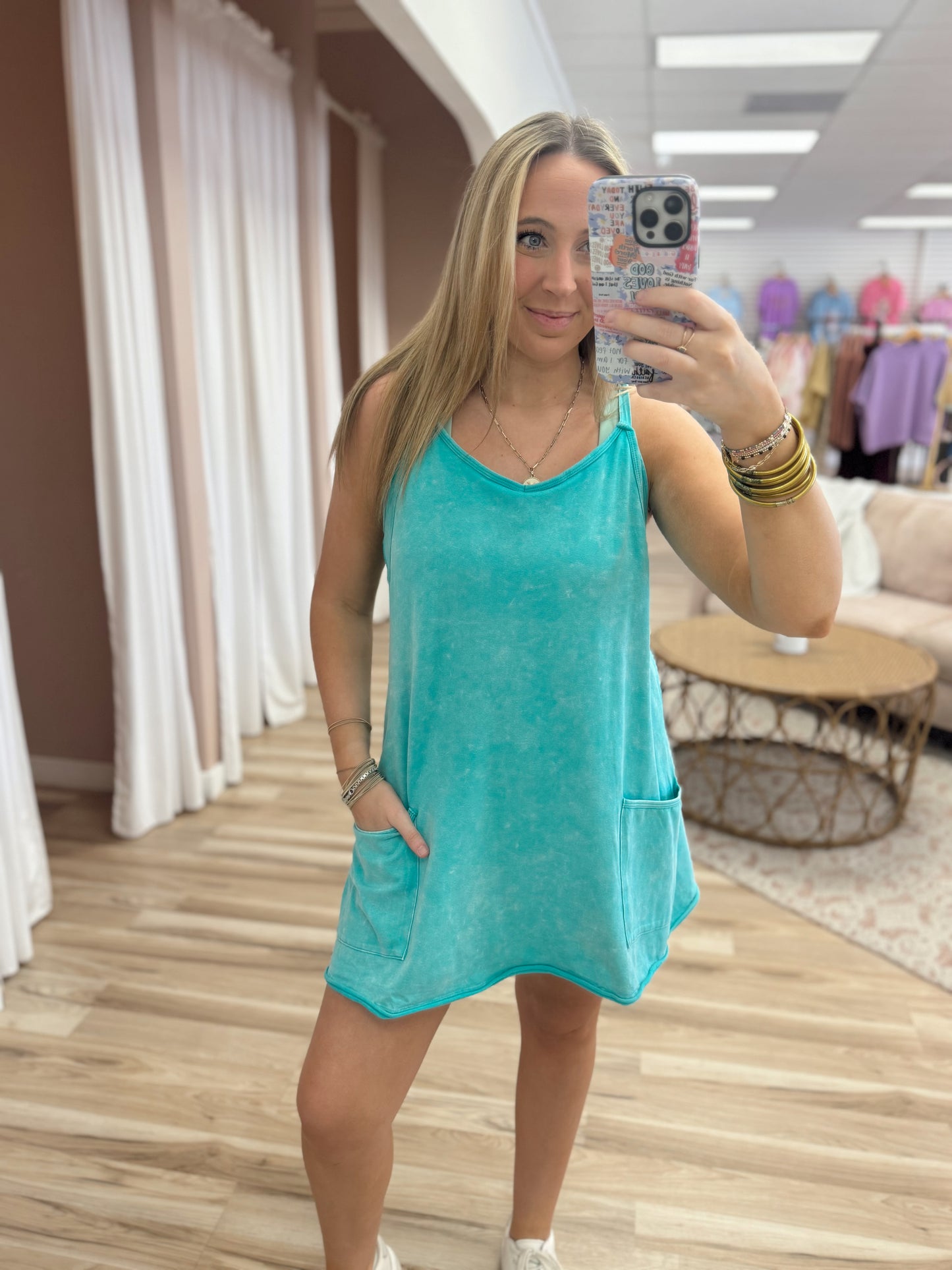 Acid Washed Mini Dress With Romper