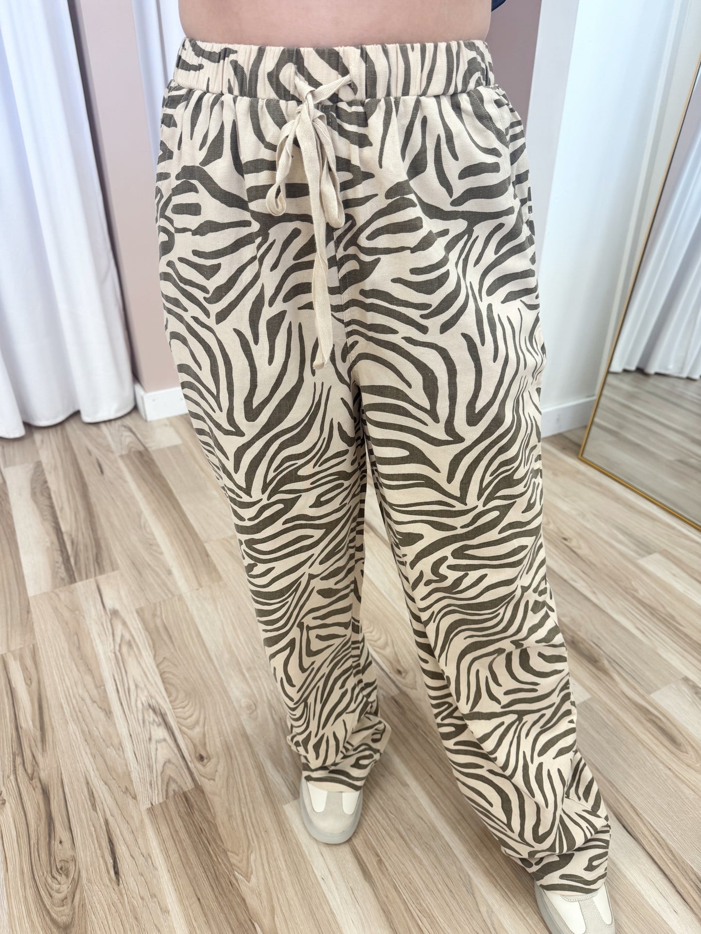 Taupe Zebra Linen Pants