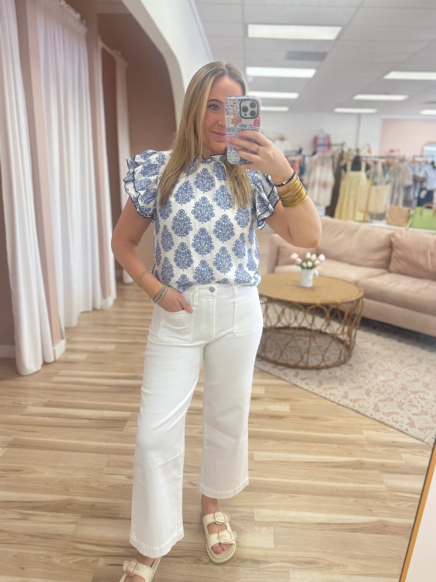 High Rise Patch Pocket Wide Leg Jean