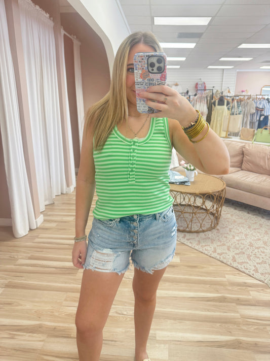 Green Stripe Button Down Tank