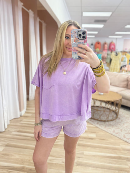 Acid Washed Oversized Top & Shorts Set
