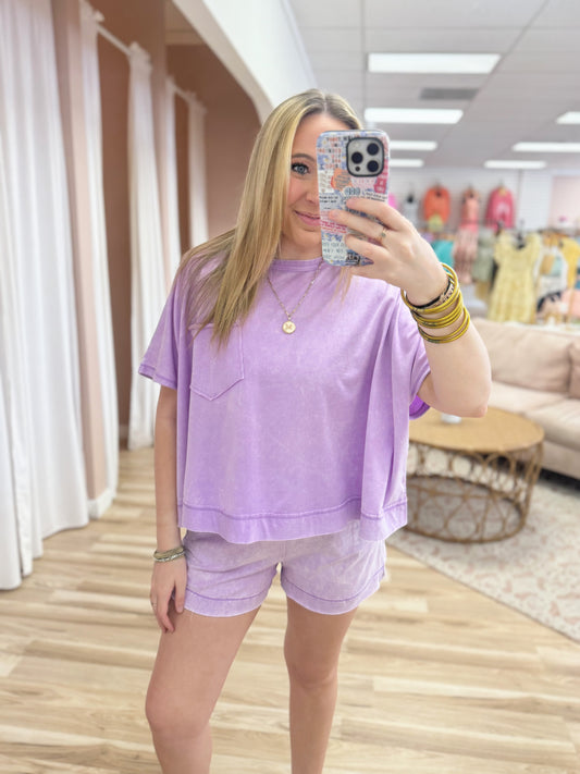 Acid Washed Oversized Top & Shorts Set