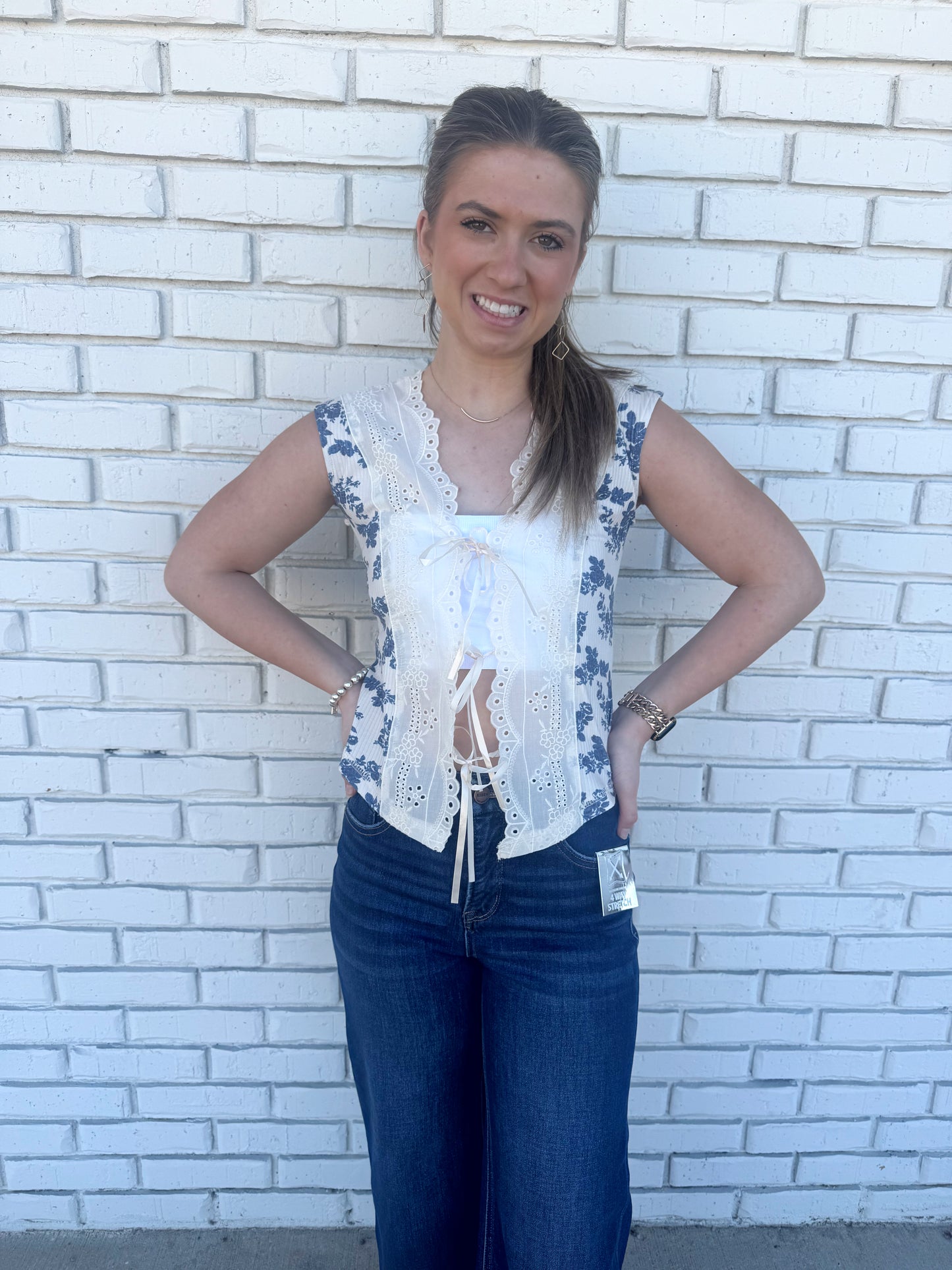 Blue Floral Lace Top