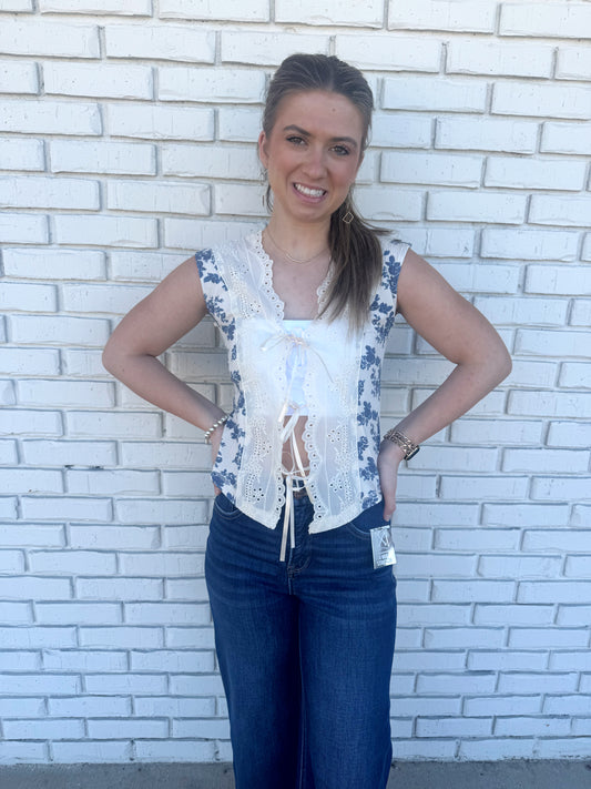 Blue Floral Lace Top