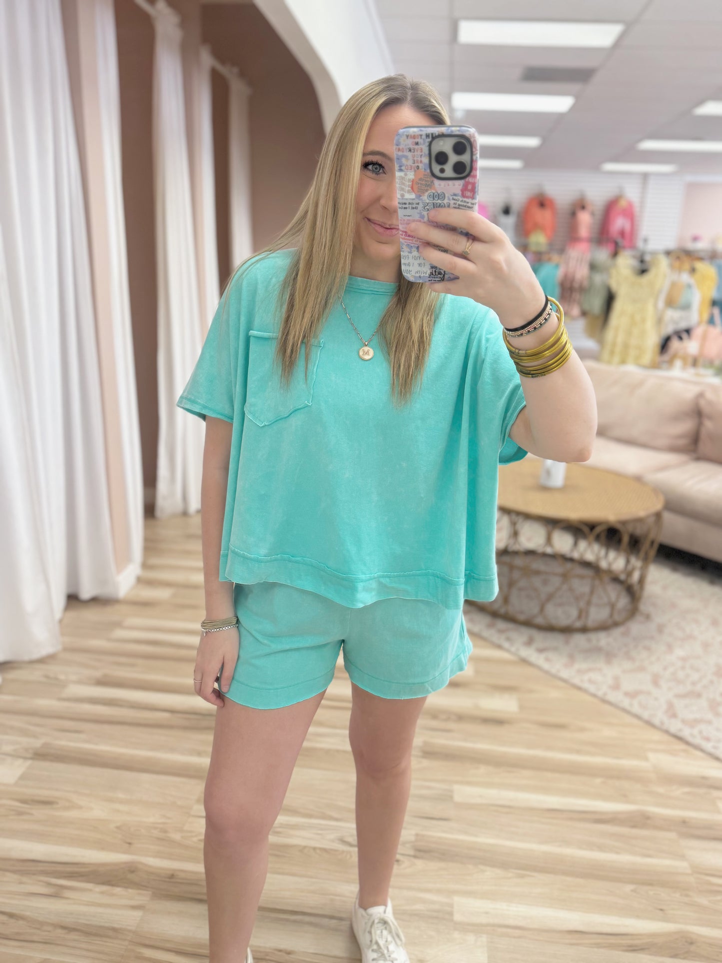 Acid Washed Oversized Top & Shorts Set