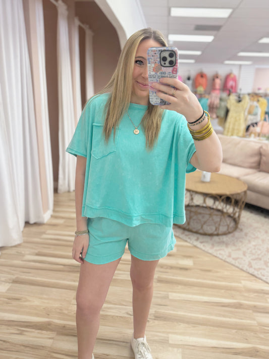 Acid Washed Oversized Top & Shorts Set