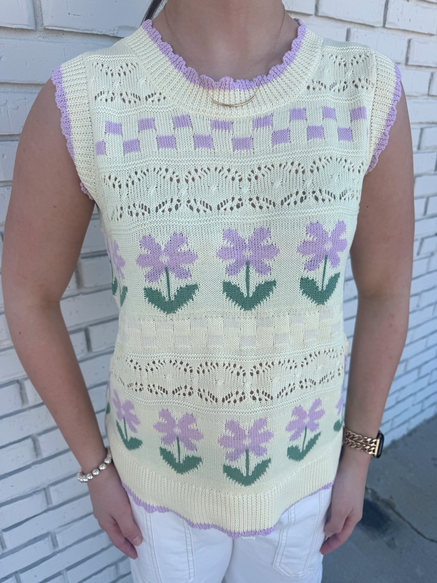 Butter Yellow Flower Knit Spring Tank