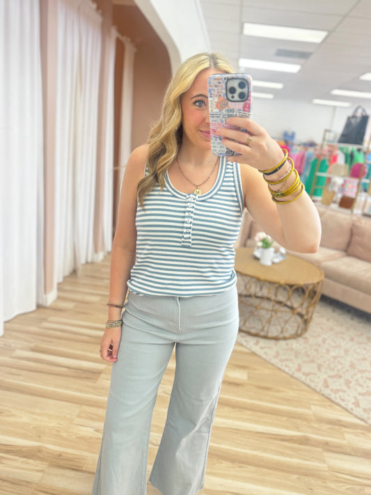 Blue Stripe Button Down Tank