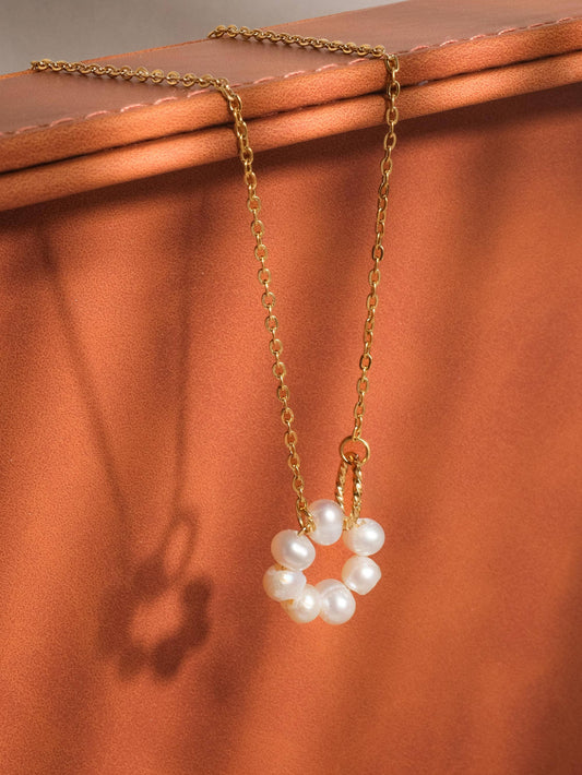 Bedelia 18K Gold Non-Tarnish Pearl Halo Necklace
