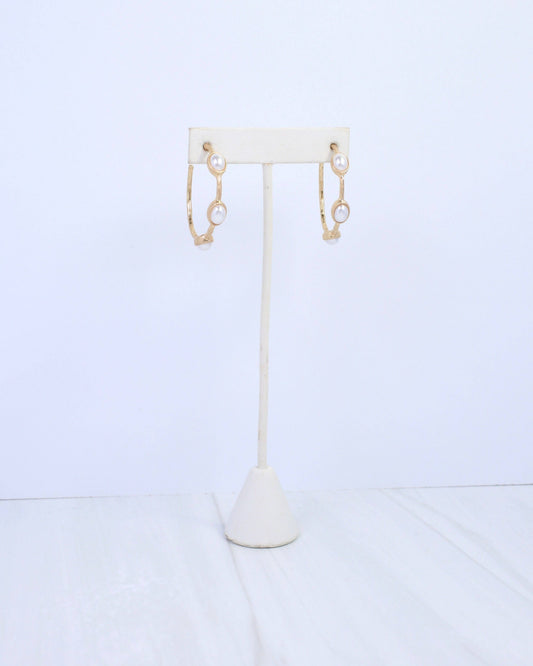 Arabelle Oval Pearl Hoop Earring Worn Gold: Default