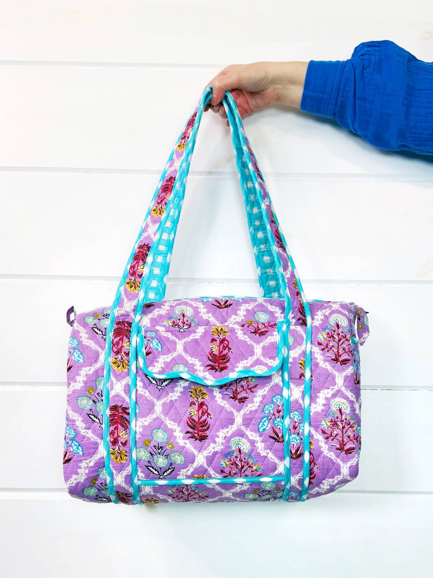Purple Wildflowers Quilted Mini Duffle Bag