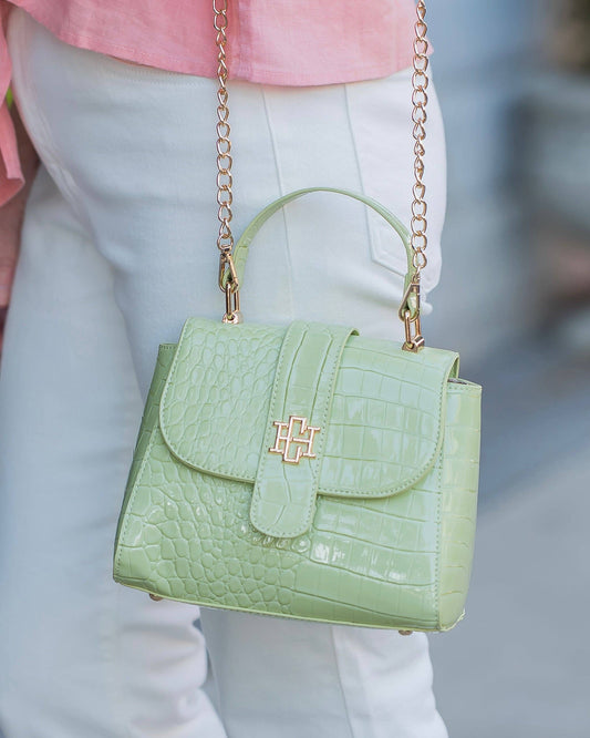 Tucker Handbag Lime Patent - Caroline Hill
