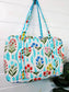 Aqua Garden Party Quilted Weekender Duffle Bag
