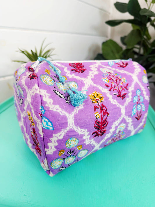 Purple Wildflowers Quilted Cosmetic Bag