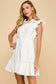 Fit and Flare Button Up Ruffled Sleeves Dress