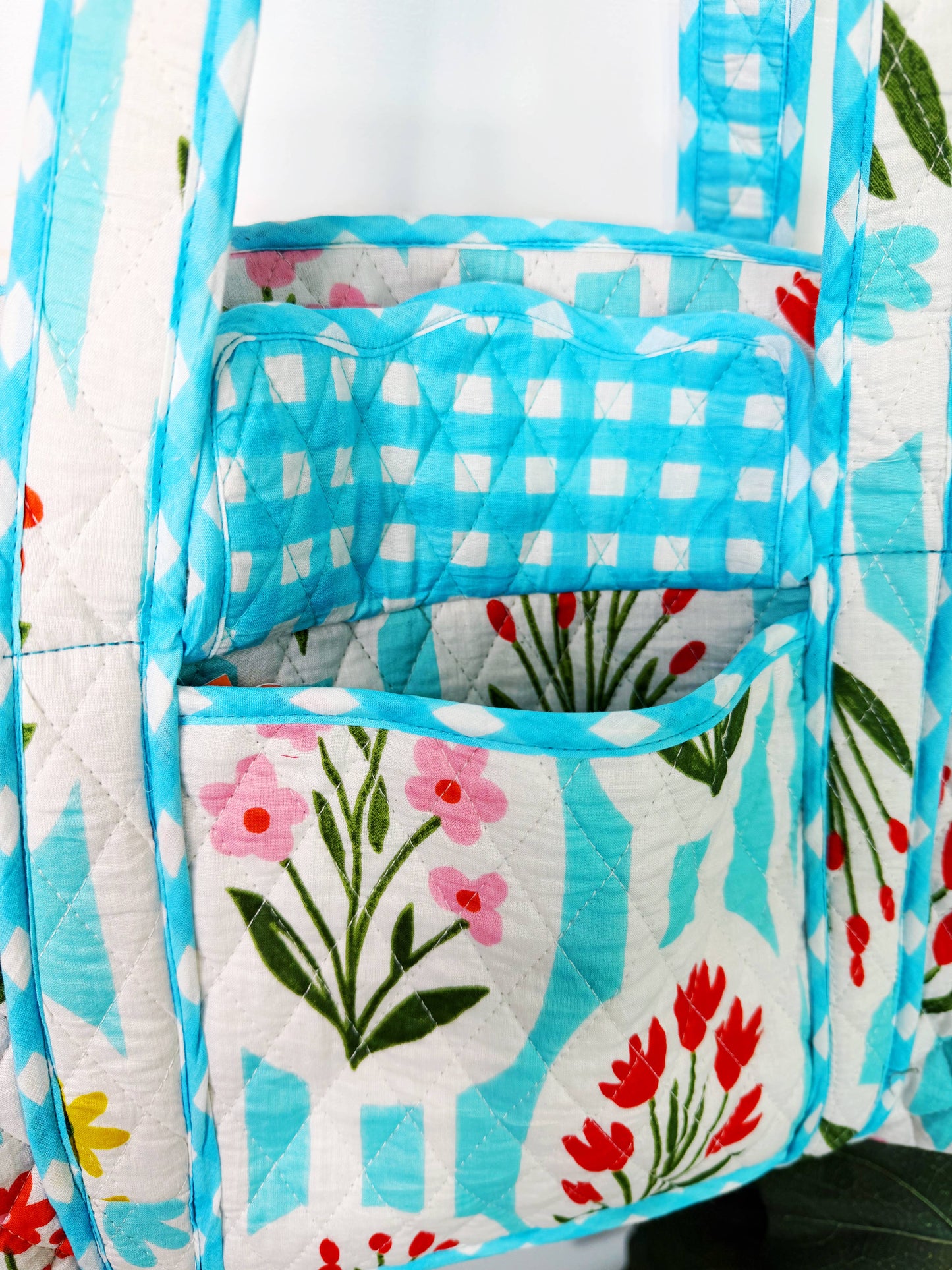 Aqua Garden Party Quilted Mini Duffle Bag