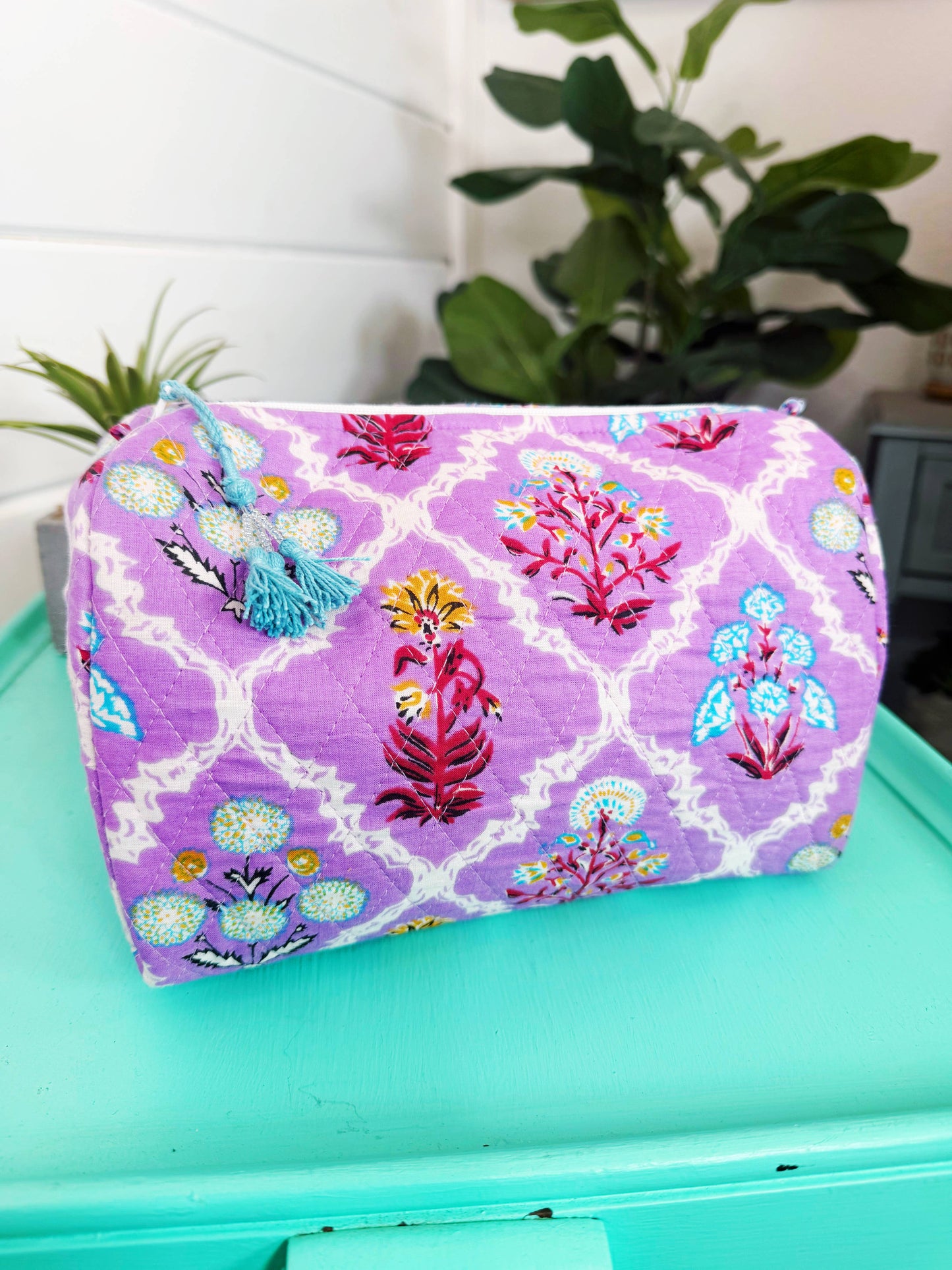 Purple Wildflowers Quilted Cosmetic Bag