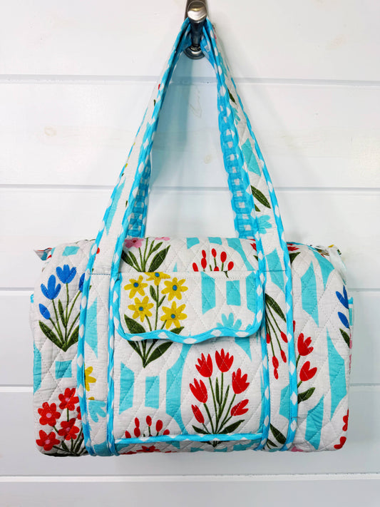 Aqua Garden Party Quilted Mini Duffle Bag