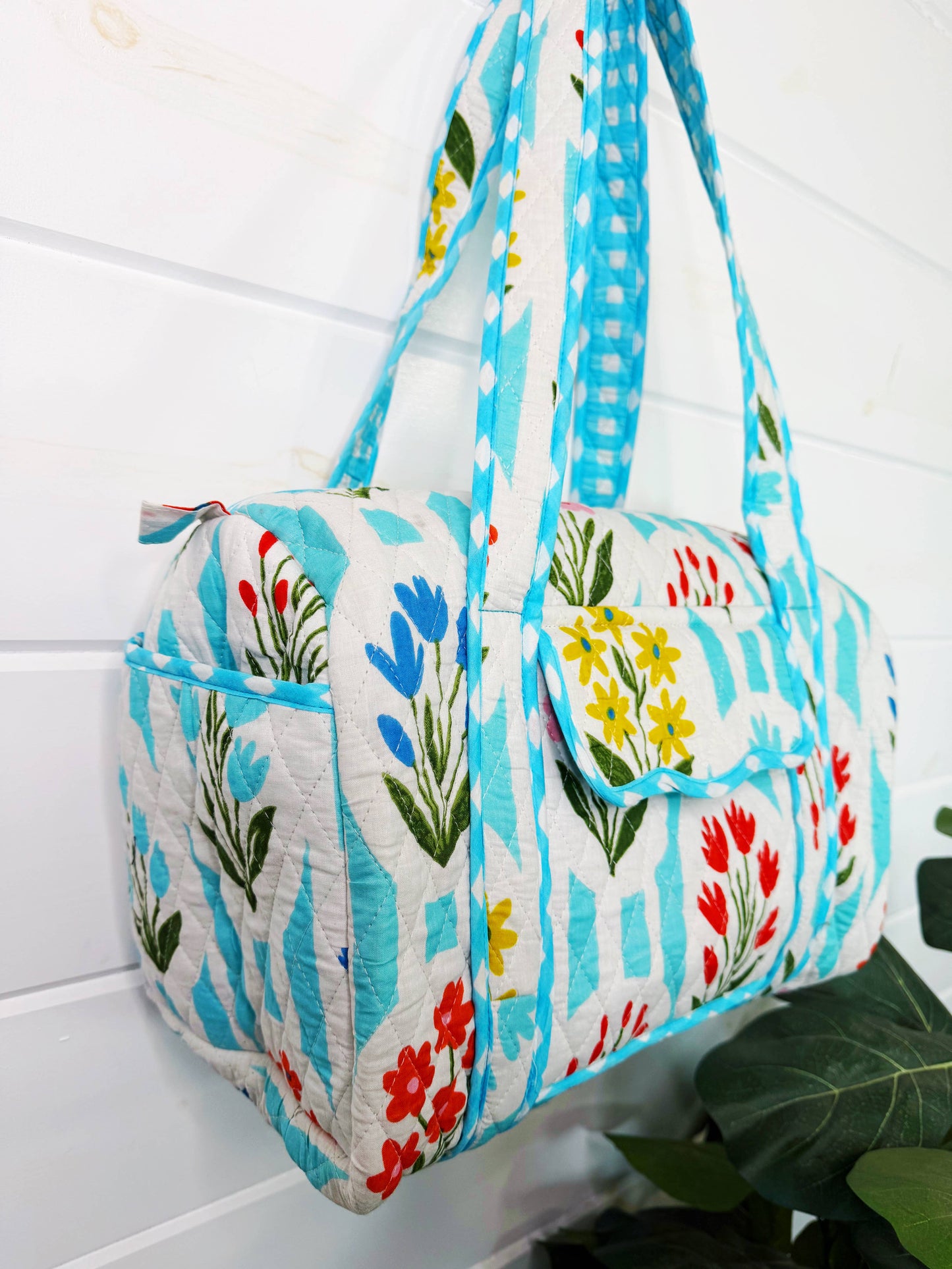 Aqua Garden Party Quilted Mini Duffle Bag