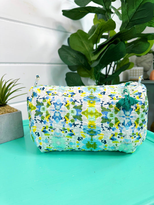 Aqua Kaliedescope Quilted Makeup Bag