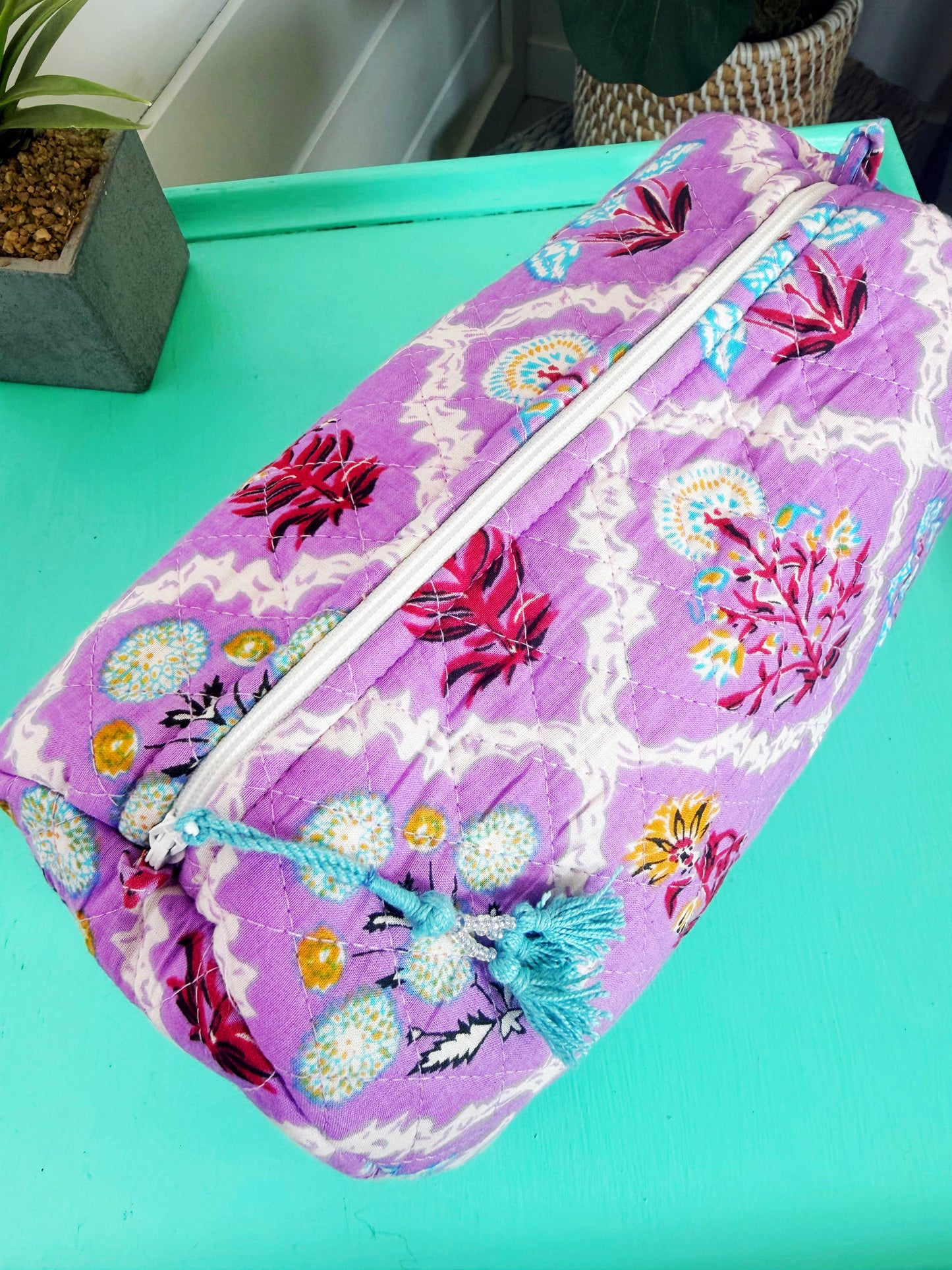 Purple Wildflowers Quilted Cosmetic Bag