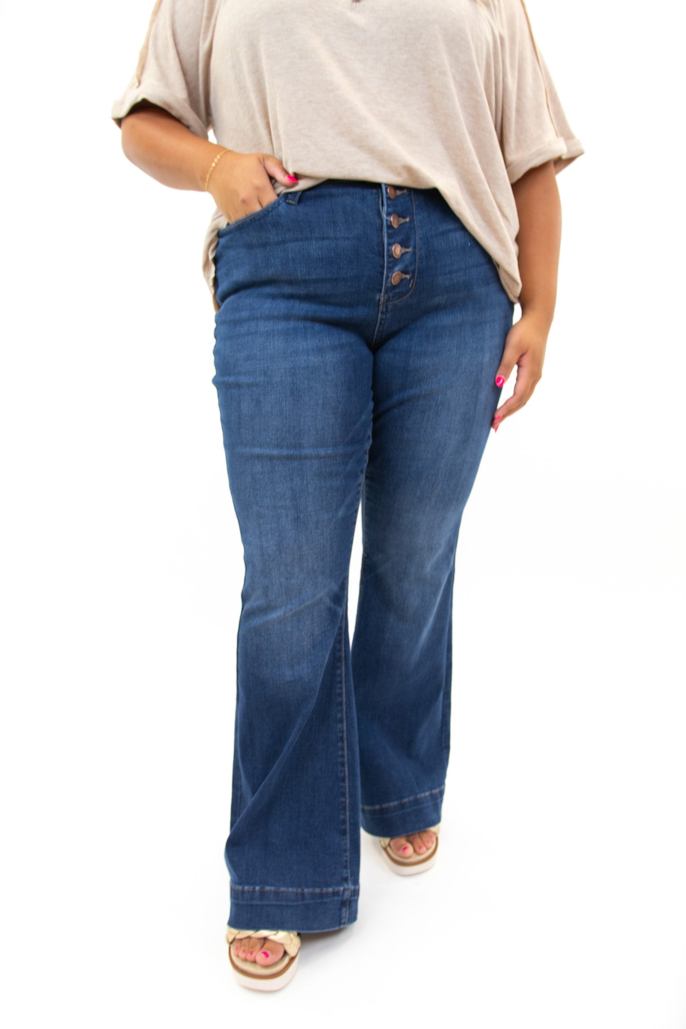 Judy Blue High Waisted Button Fly Flare Curvy