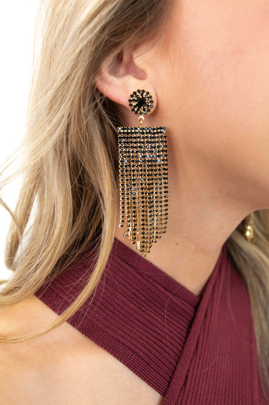 Black Jeweled Dangle Earrings